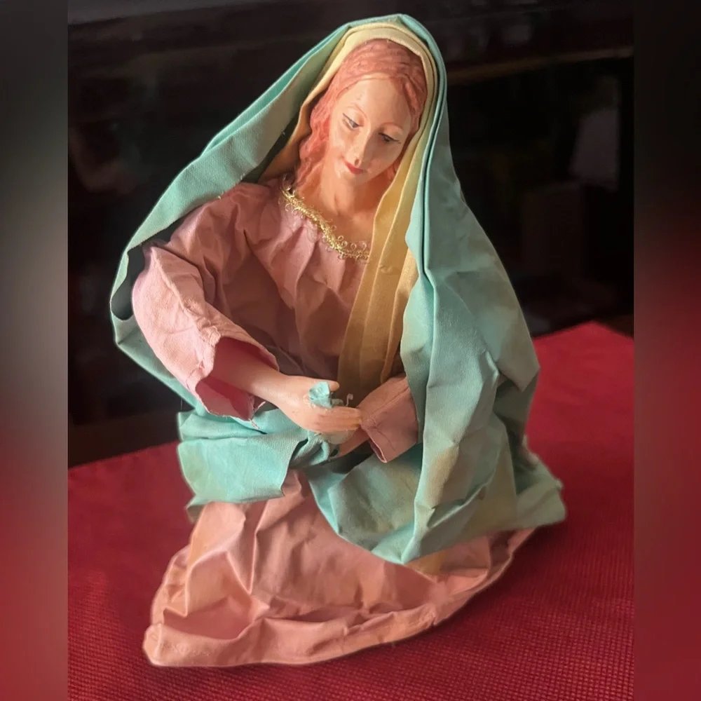 Elegant Vintage 8” Virgin Mary Angel Topper Blue and Pink Robes